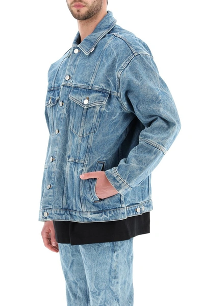 Martine Rose Oversize Logo Print Cotton Denim Jacket In Acid Blue