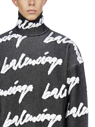 Shop Balenciaga Allover Logo Turtleneck Sweater In Multi