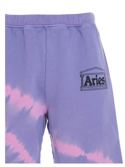 Shop Aries Logo Printed Tie Dye Shorts In Purple