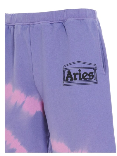 Shop Aries Logo Printed Tie Dye Shorts In Purple
