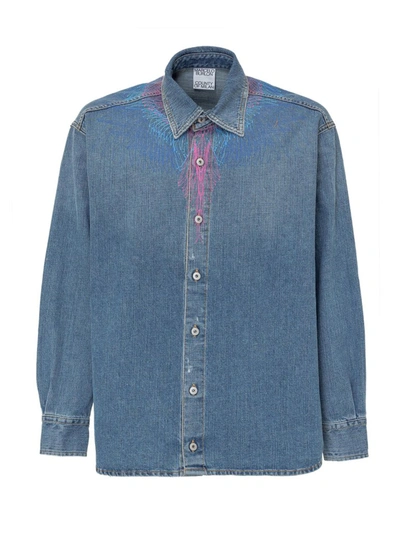 Shop Marcelo Burlon County Of Milan Wings Denim Shirt In Blue