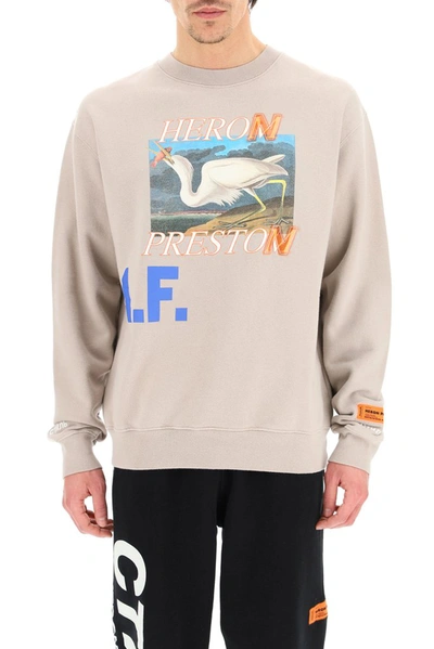 Shop Heron Preston Graphic Print Crewneck Sweatshirt In Beige