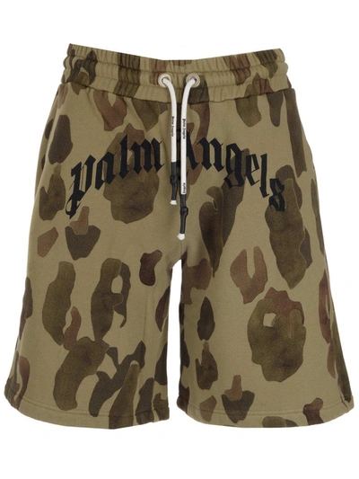 Shop Palm Angels Logo Printed Camo Shorts In Multi