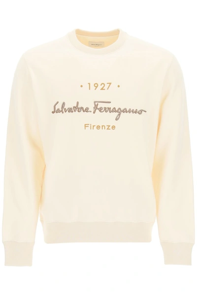 Shop Ferragamo Salvatore  1927 Signature Sweatshirt In Beige