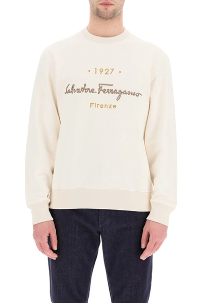 Shop Ferragamo Salvatore  1927 Signature Sweatshirt In Beige