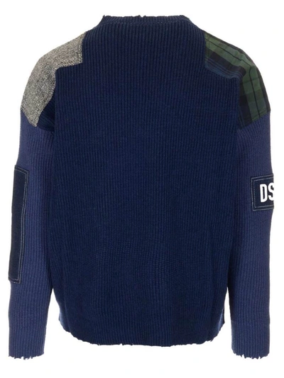 Shop Dsquared2 Patchwork Knitted Sweatshirt In Navy