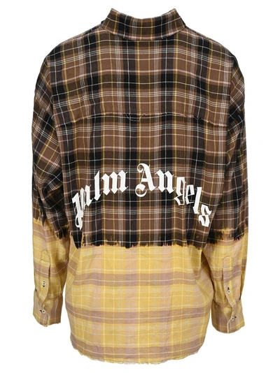 Shop Palm Angels Checked Logo Shirt In Brown