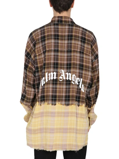 Shop Palm Angels Checked Logo Shirt In Brown