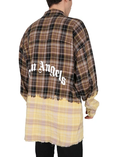 Shop Palm Angels Checked Logo Shirt In Brown