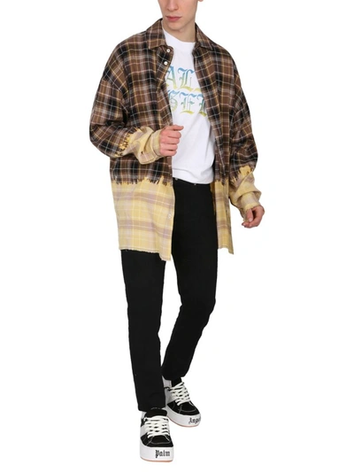 Shop Palm Angels Checked Logo Shirt In Brown