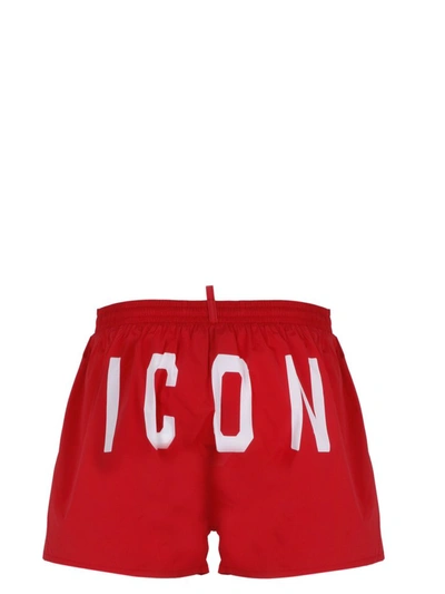 Shop Dsquared2 Icon Logo Print Swim Trunks In Red