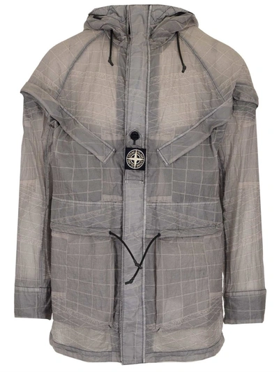 Shop Stone Island Reflective Grid Drawstring Jacket In Grey