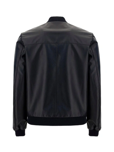 Shop Prada Reversible Leather Bomber Jacket In Black