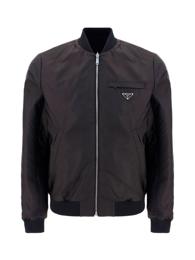Shop Prada Reversible Leather Bomber Jacket In Black