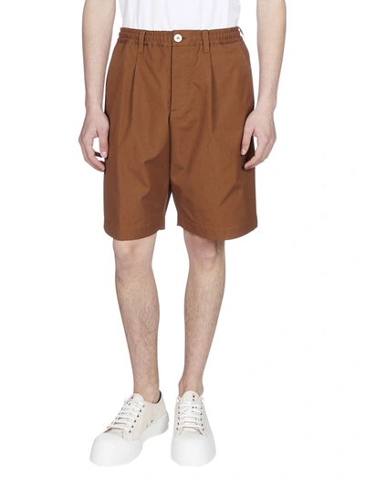 Shop Marni Wide Leg Bermuda Shorts In Brown