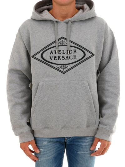 Shop Versace Atelier  Logo Hoodie In Grey