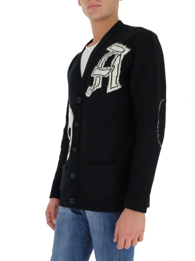 Shop Alexander Mcqueen Skull Intarsia Knitted Cardigan In Black