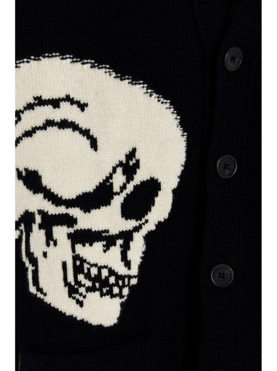 Shop Alexander Mcqueen Skull Intarsia Knitted Cardigan In Black