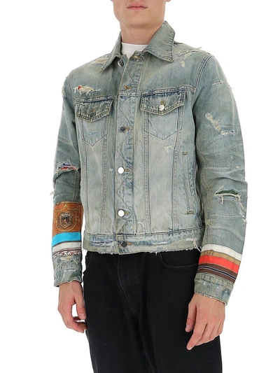 Shop Amiri Patch Scarves Trucker Jacket In Blue