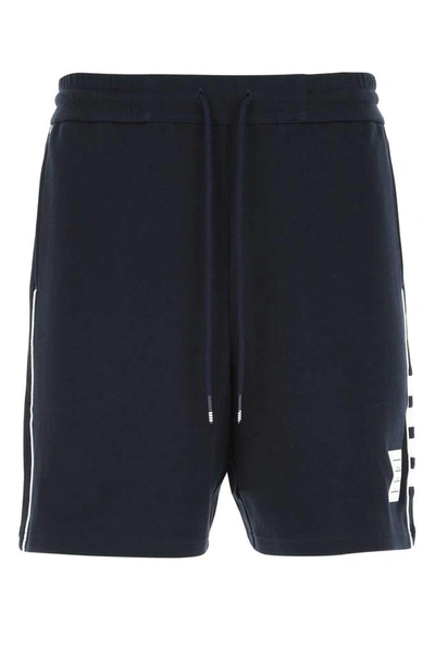 Shop Thom Browne Logo Patch Shorts In Navy
