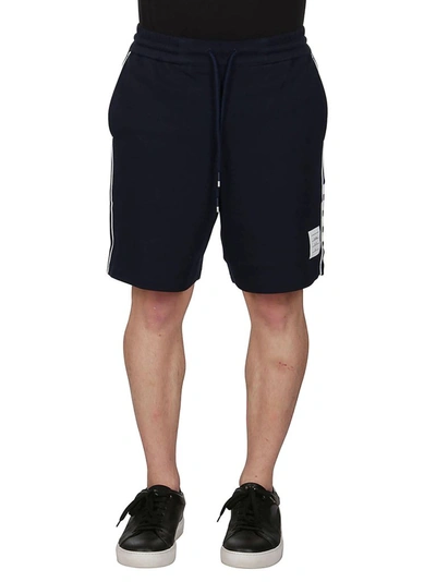 Shop Thom Browne Logo Patch Shorts In Navy