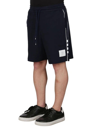 Shop Thom Browne Logo Patch Shorts In Navy