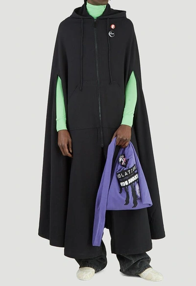 Shop Raf Simons Hooded Long Cape In Black