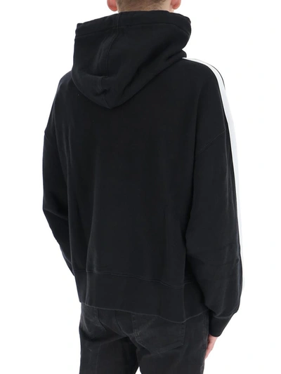 Shop Palm Angels Stripe Detail Logo Printed Hoodie In Black