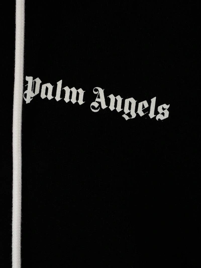 Shop Palm Angels Stripe Detail Logo Printed Hoodie In Black