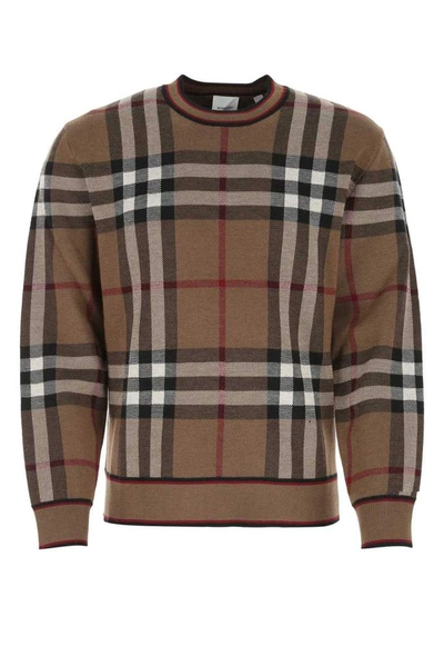 Shop Burberry Check Jacquard Jumper In Brown