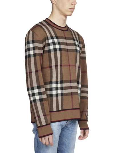Shop Burberry Check Jacquard Jumper In Brown