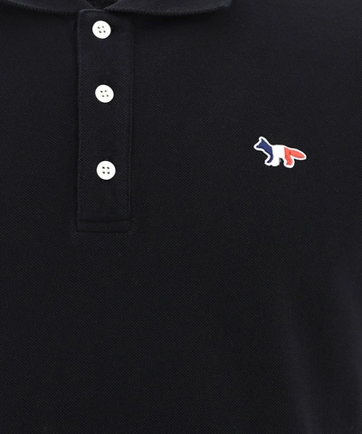 Shop Maison Kitsuné Tricolor Fox Patch Polo Shirt In Black
