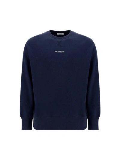 Shop Valentino Logo Printed Sweatshirt In Navy