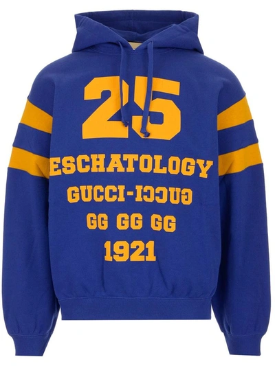 Shop Gucci 25 Eschatology Print Hoodie In Blue