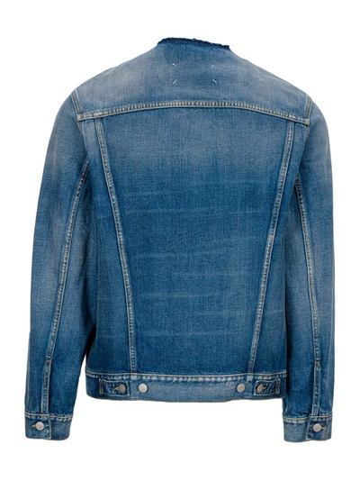 Shop Maison Margiela Collarless Denim Jacket In Blue