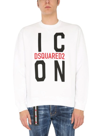 Shop Dsquared2 Logo Print Crewneck Sweatshirt In White