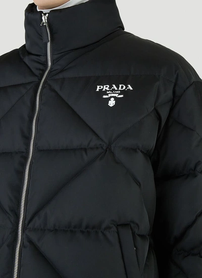 Shop Prada Logo Plaque Quilted Coat In Black
