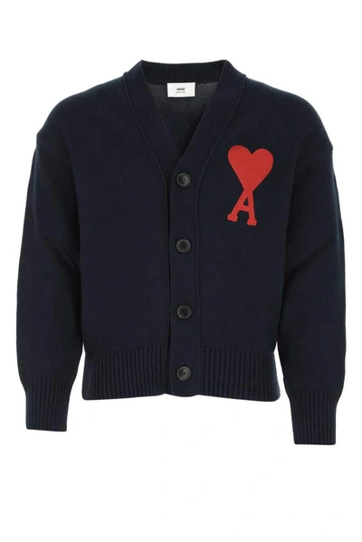 Shop Ami Alexandre Mattiussi Ami Ami De Coeur Buttoned Cardigan In Navy