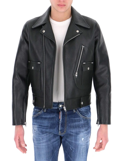 Shop Maison Margiela Leather Biker Jacket In Black