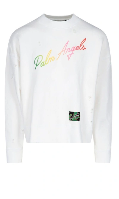 Shop Palm Angels Miami Logo Print Sweatshirt In White