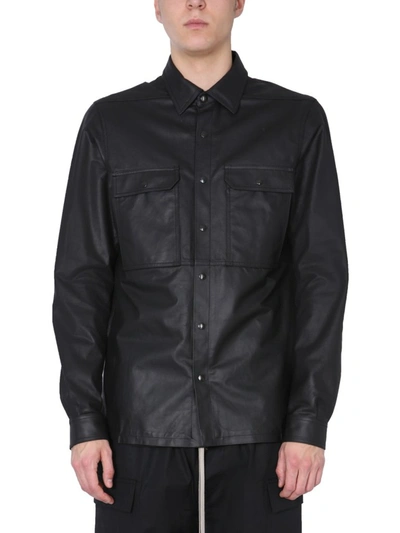 Shop Rick Owens Leather Shirt Jacket In Black