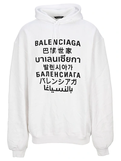 Shop Balenciaga Languages Print Hoodie In White