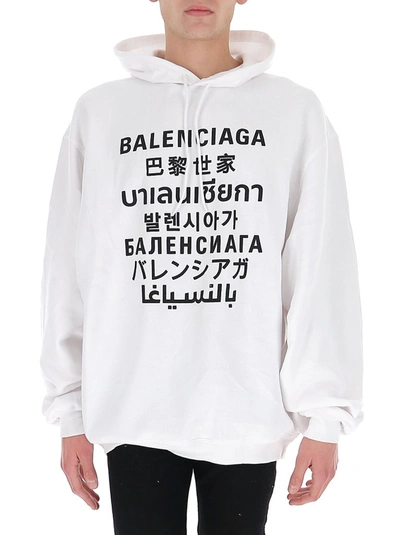 Shop Balenciaga Languages Print Hoodie In White