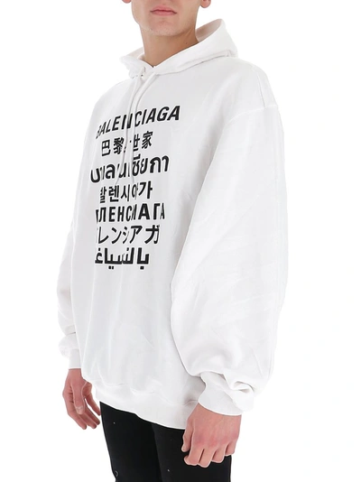 Shop Balenciaga Languages Print Hoodie In White