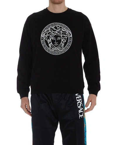 Shop Versace Medusa Embroidered Sweatshirt In Black