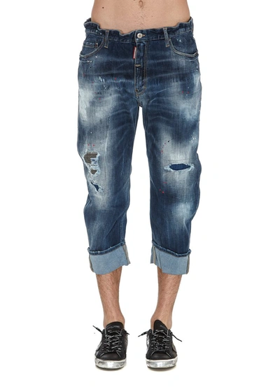 Shop Dsquared2 Distressed Cropped Jeans In Blue