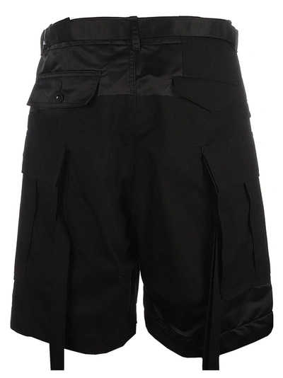 Shop Sacai Belted Tonal Patchwork Shorts In Black