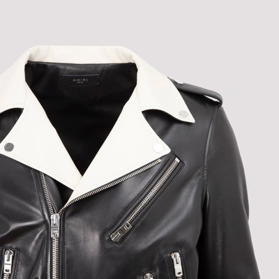 Shop Amiri Contrast Collared Leather Jacket In Black