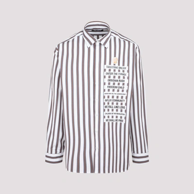 Shop Raf Simons Text Detail Striped Shirt In Multi