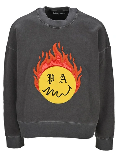 Shop Palm Angels Burning Head Crewneck Sweatshirt In Grey